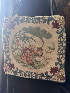 Vintage Duck cottagecore, grandmillenial tapestry duck needlepoint  - tote
